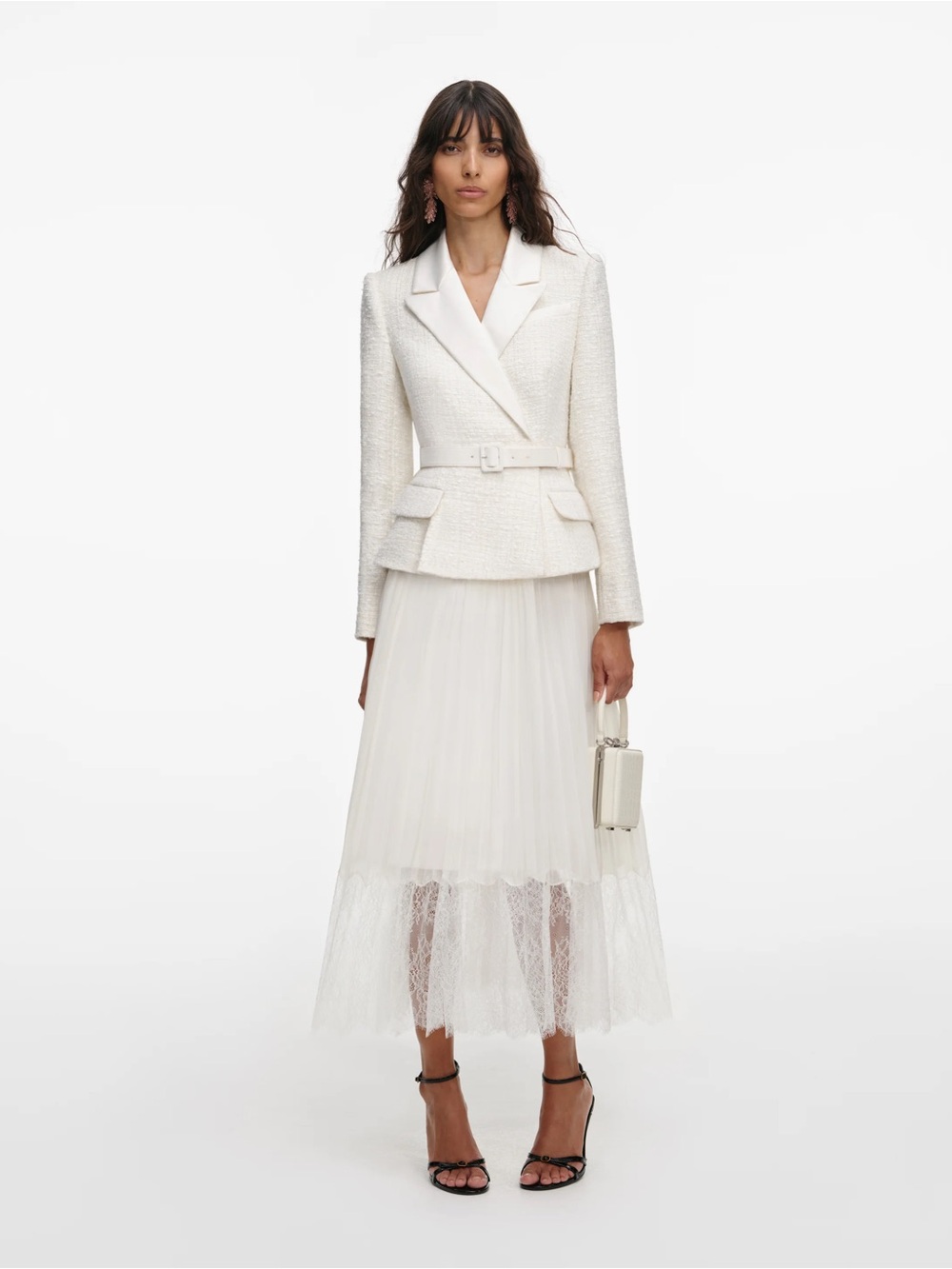 Self-Portrait tailored boucle and chiffon midi dress